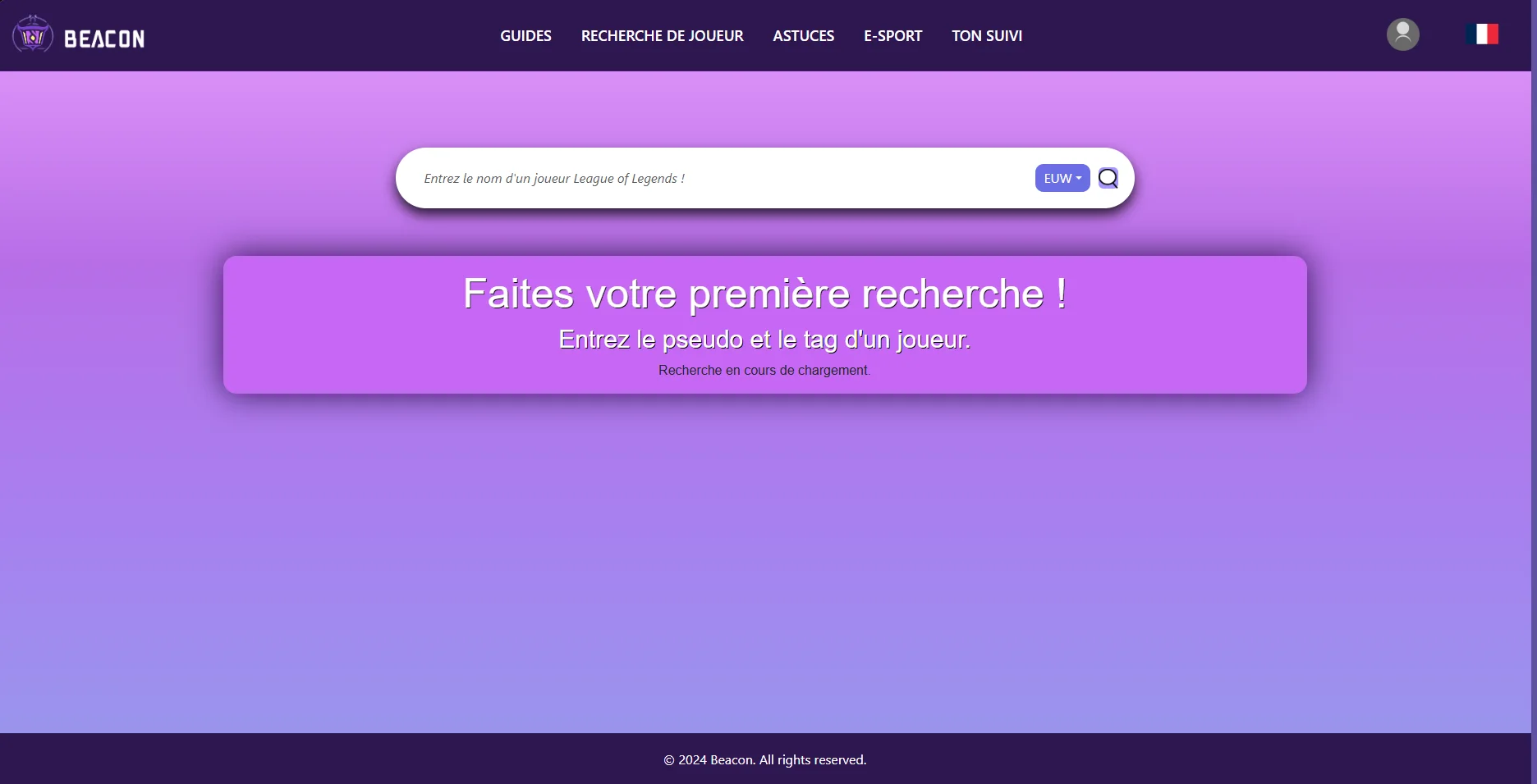 Beacon Guides — recherche de joueur connectée à l’API Riot